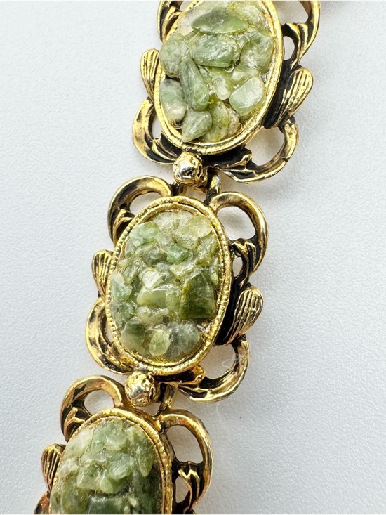 Vintage Green Jade Gold Toned Bracelet - Picture 8 of 14